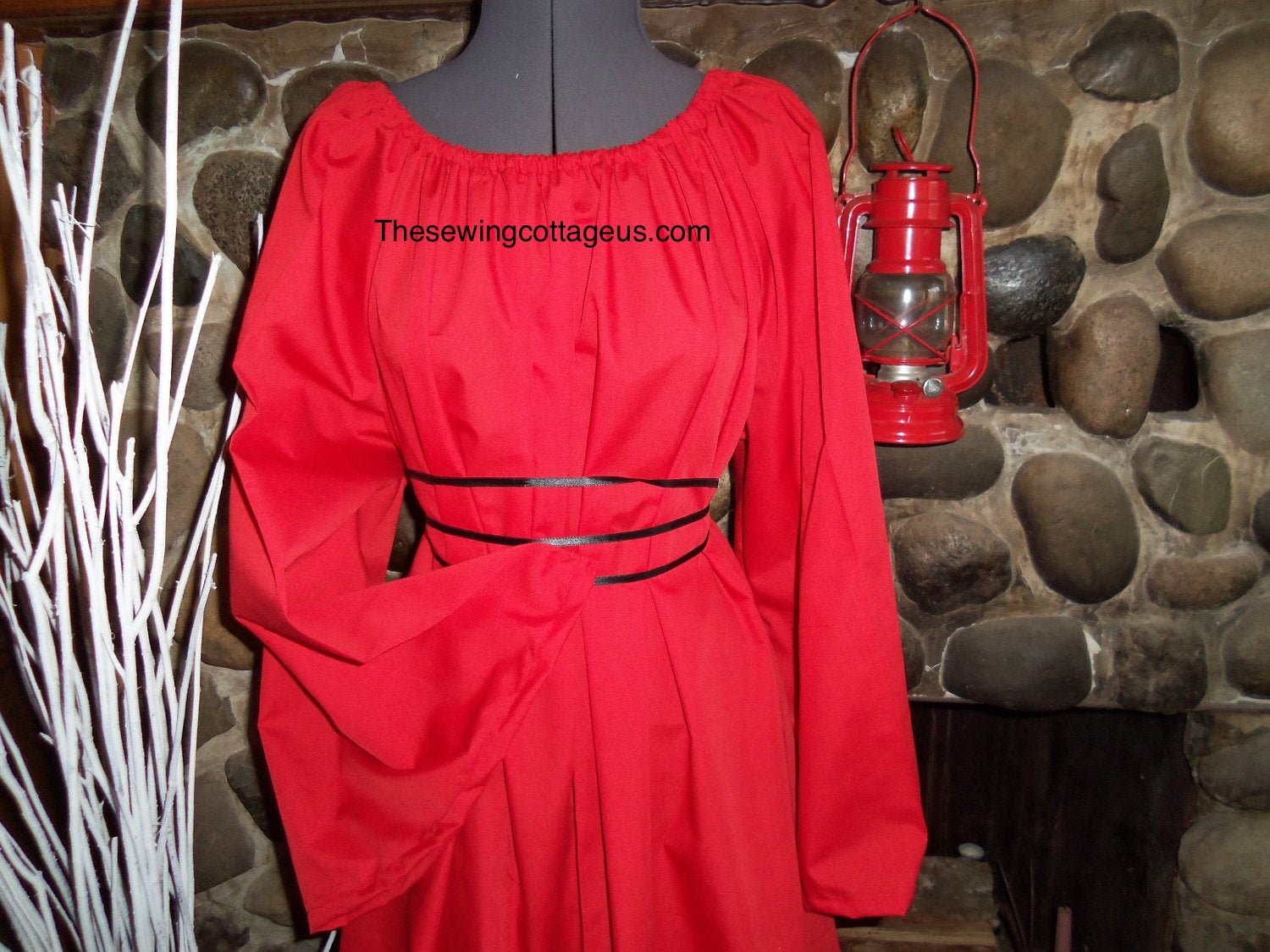 Women's Long Sleeve Red Peasant Dress ...